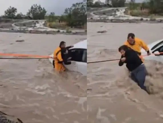 Dramático rescate de una mujer durante inundación en Ramos Arizpe, Coahuila