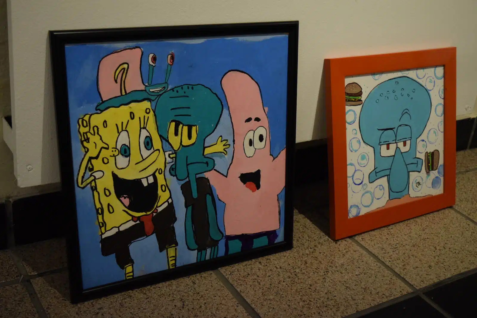 Pinturas de Bob Esponja realizadas por alumnos del Taller Infantil de Artes Plásticas