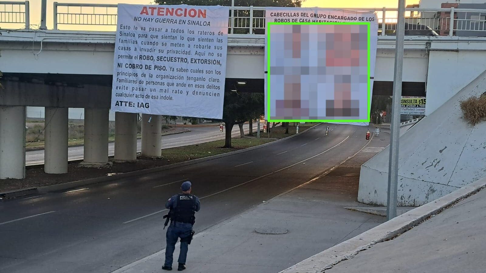 Policía en zona de Culiacán donde colocaron narcomantas