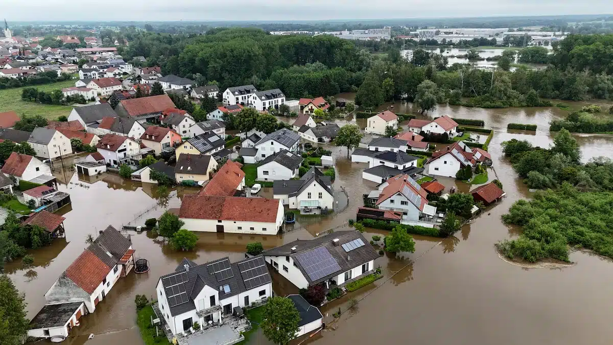 Vista aérea de una inundación al sur de Alemania