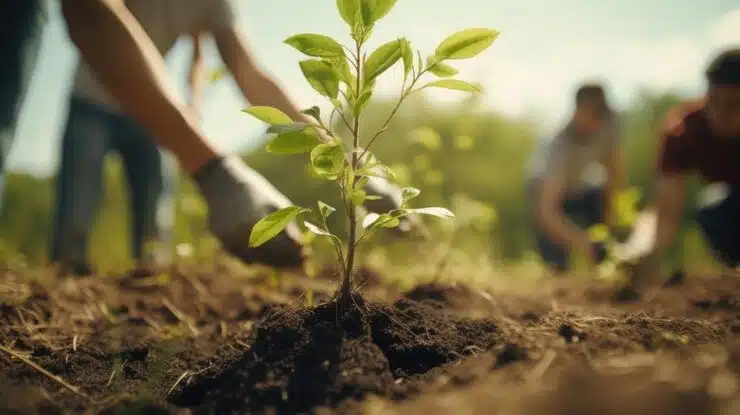 Personas plantan árboles