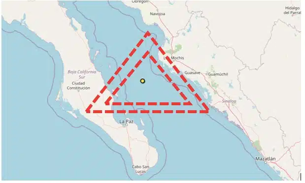Zona marcada en rojo donde ocurrió sismo