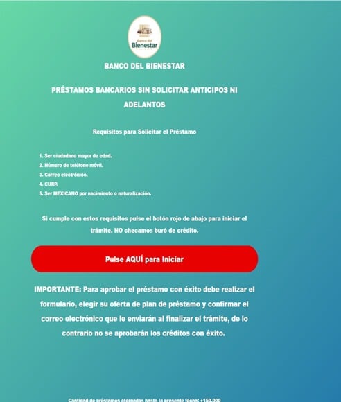 Estafa sobre créditos del Banco del Bienestar
