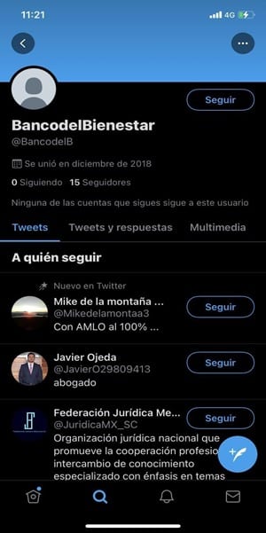 Cuenta de X falsa del Banco del Bienestar
