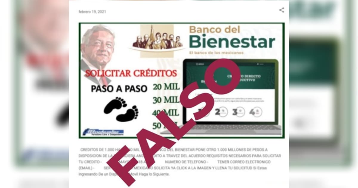Alerta de estafa sobre créditos falsos del Banco del Bienestae
