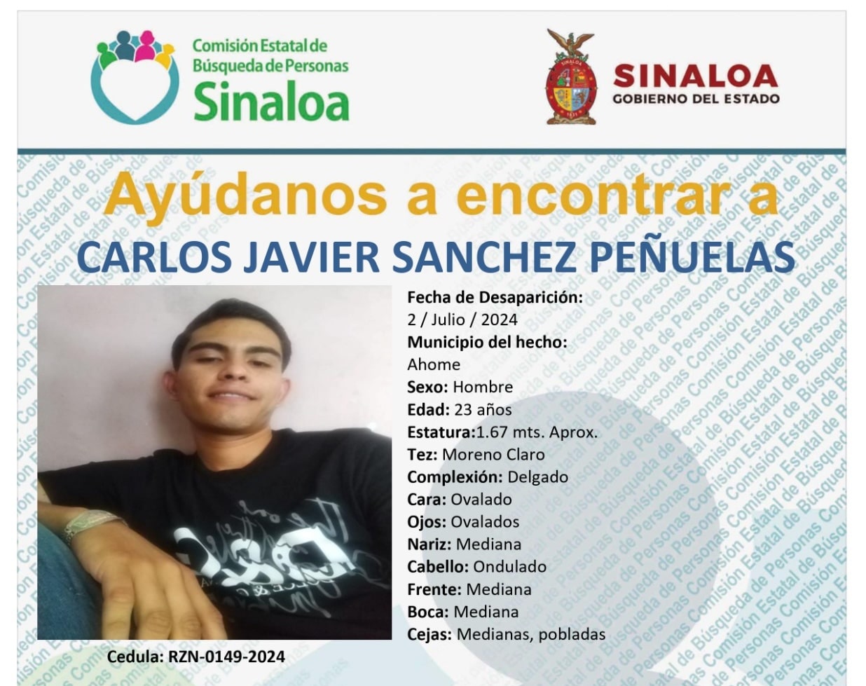 Ficha de búsqueda de Carlos Javier en Ahome