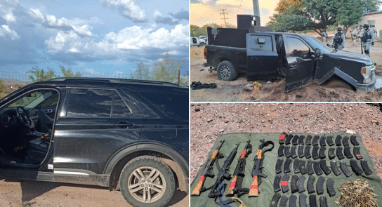 Camioneta y armas decomisadas