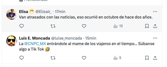 Comentarios de usuarios de X a la alerta de la CNPC sobre la alerta de huracán acercándose.
