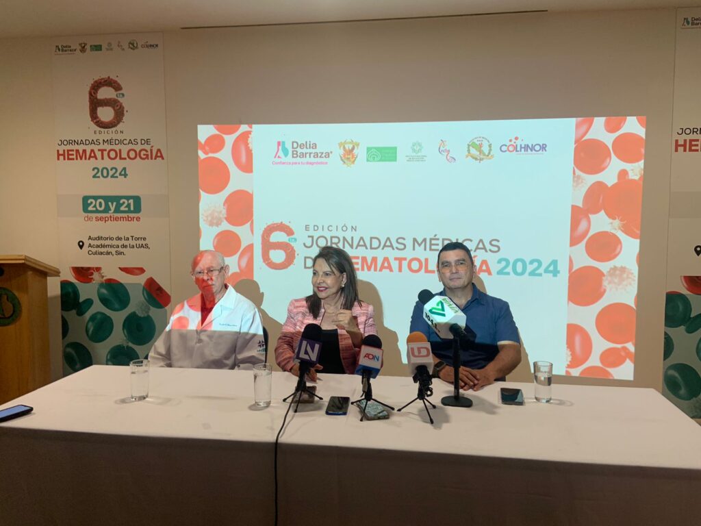 Delia Barraza anunciando la sexta edición de las jornadas médicas de hematología 2024