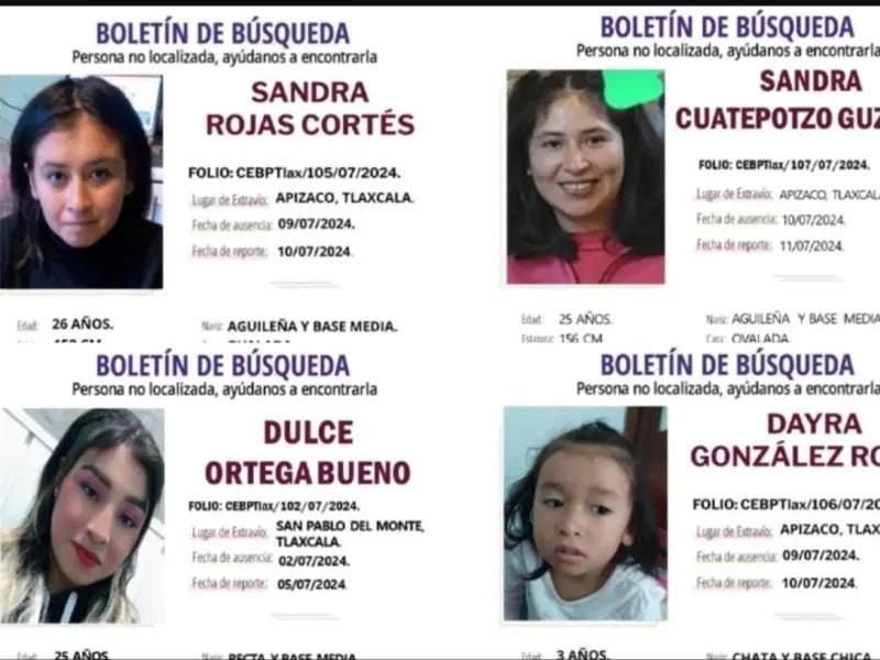 Desaparecen tres mujeres y una niña en Tlaxcala; piden ayuda para encontrarlas