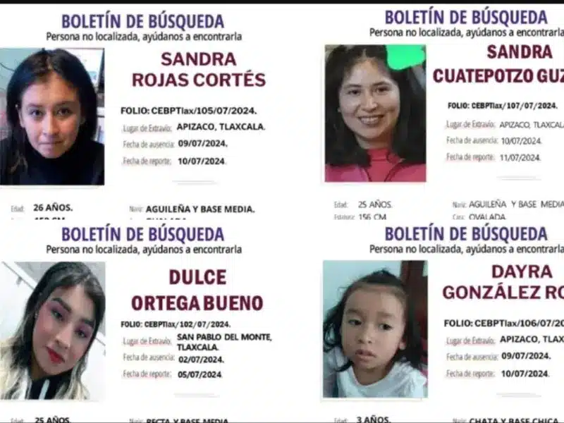 Desaparecen tres mujeres y una niña en Tlaxcala; piden ayuda para encontrarlas