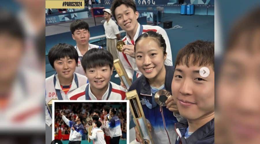 atletas chicnos, norcoreanos y surcoreanos posan en selfie