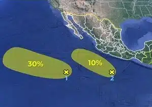 Dos zonas de baja presión con probabilidad para desarrollo ciclónico se encuentran activas en el océano Pacífico. Foto X Conagua