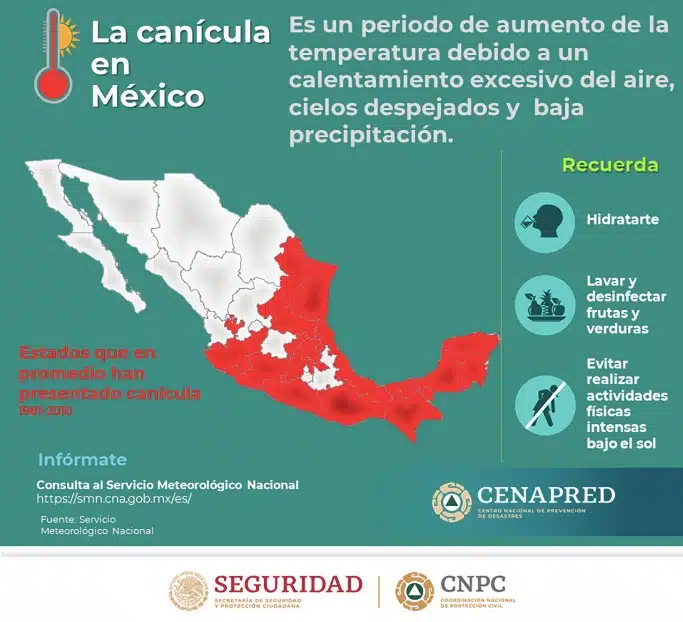 Estados más afectados por la canícula en México. CNPC.