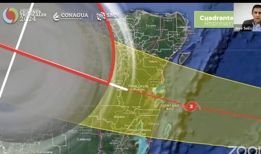 Semicírculo de impacto del huracán Beryl sobre Campeche