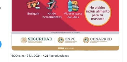 La publicación que alertó a los usuarios de X de la Comisión Nacional de Protección Civil, se hizo a las 600 horas de este 9 de julio