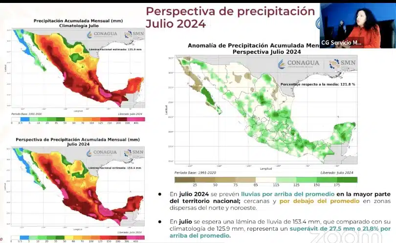 Probabilidad de lluvias para el mes de julio de 2024 en México. Conagua-SMN