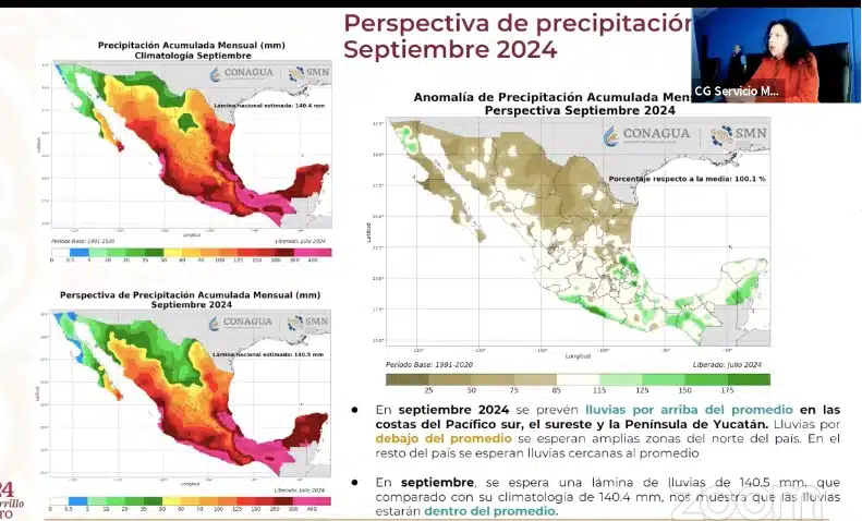 Probabilidad de lluvias para el mes de septiembre de 2024 en México. Conagua-SMN