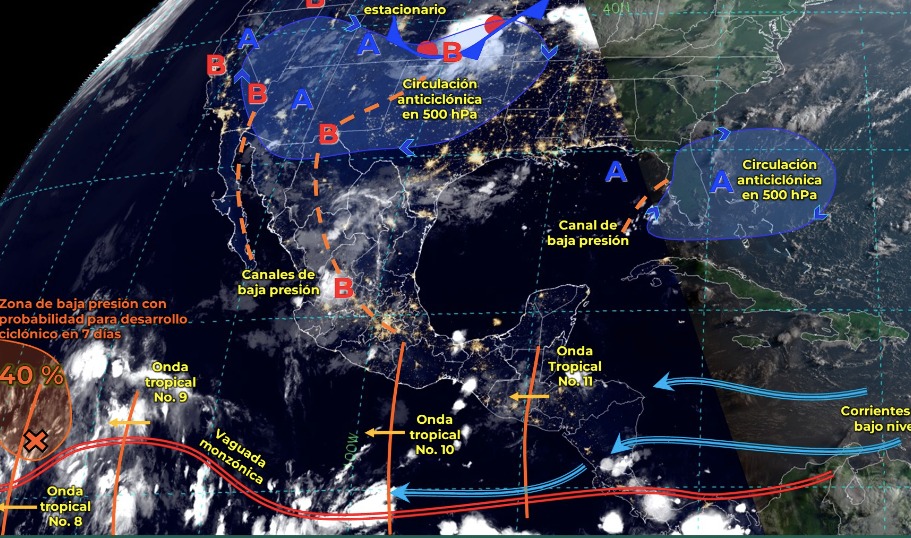 Lluvias predominarán en México por ondas tropicales y monzón mexicano