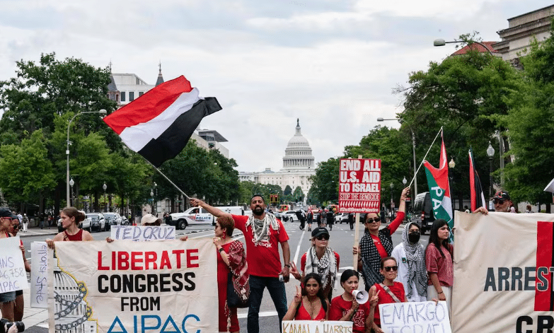 Realizan manifestaciones frente al Capitolio de EU contra visita de Netanyahu