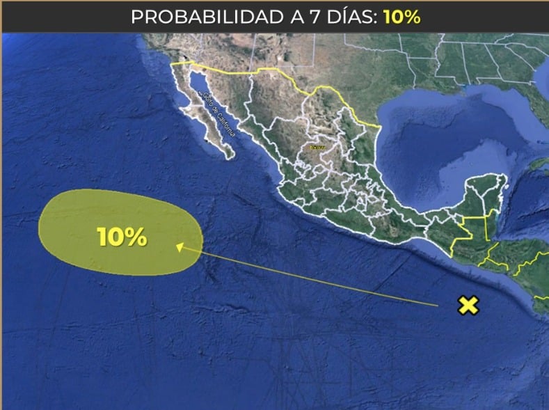 Mapa de formación del segundo ciclón en el océano Pacífico