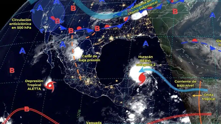 Mapa de sistemas meteorológicos activos hoy viernes 5 de julio en México. SMN