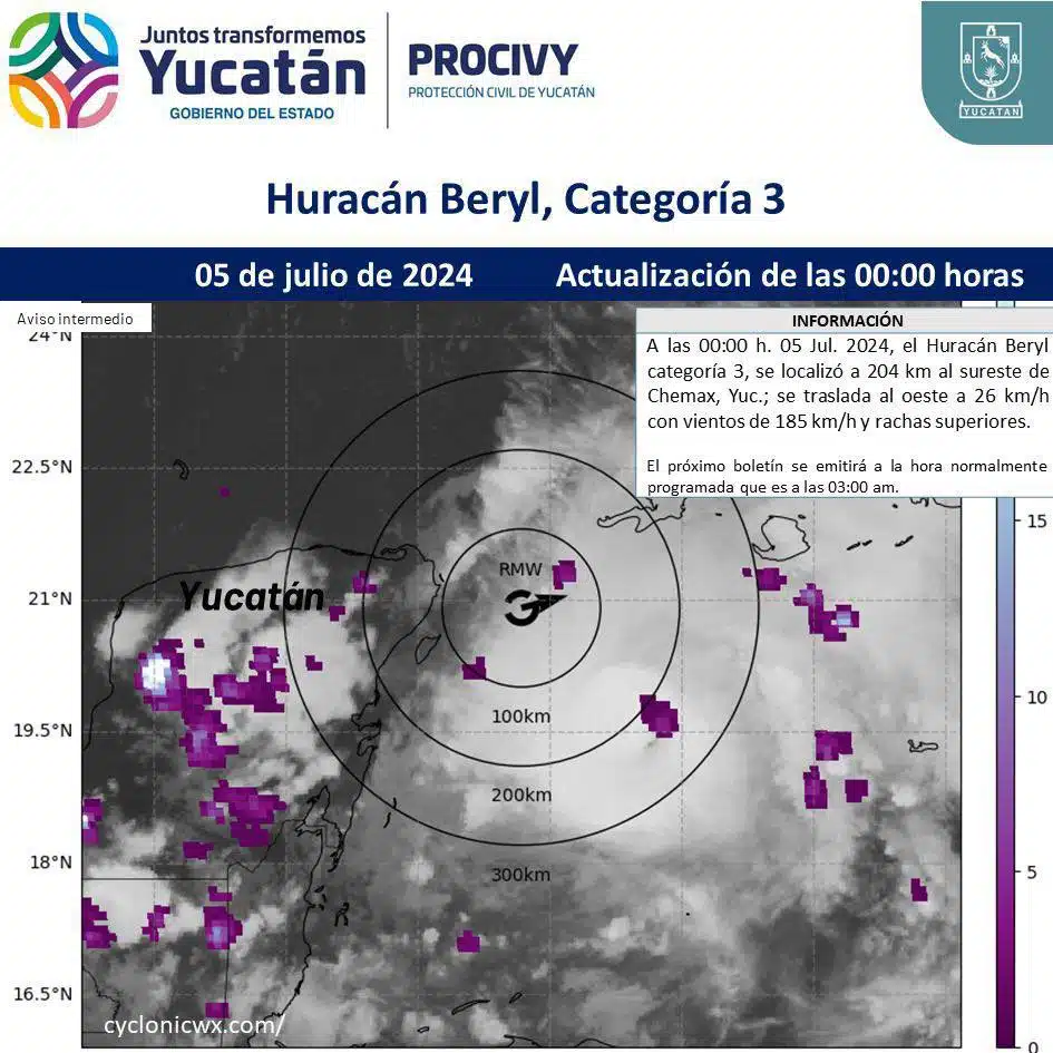 Pasada la medianoche, Beryl se encuentra a 170 kilómetros de Cancún