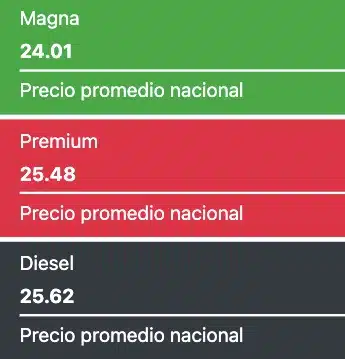 Precios promedio reportados a nivel nacional este lunes 23 de julio de 2024 para los combustibles en México. Gasolinas.mx