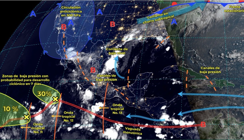 Pronóstico de lluvias en México para este miércoles 24 de julio
