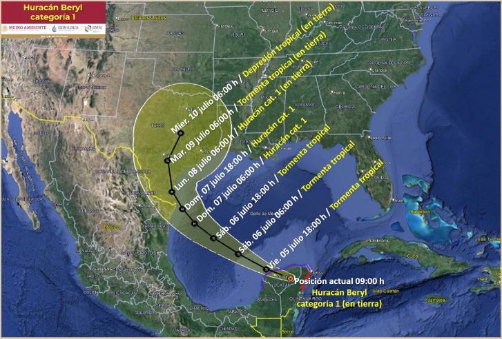 Pronóstico de trayectoria de Beryl