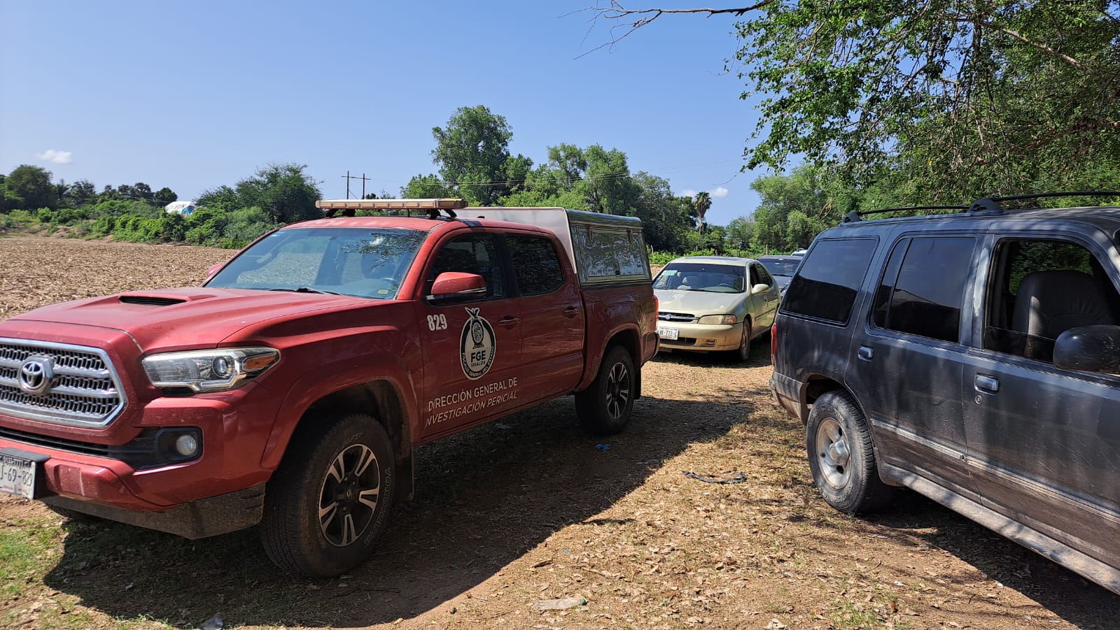 camioneta roja en el campo