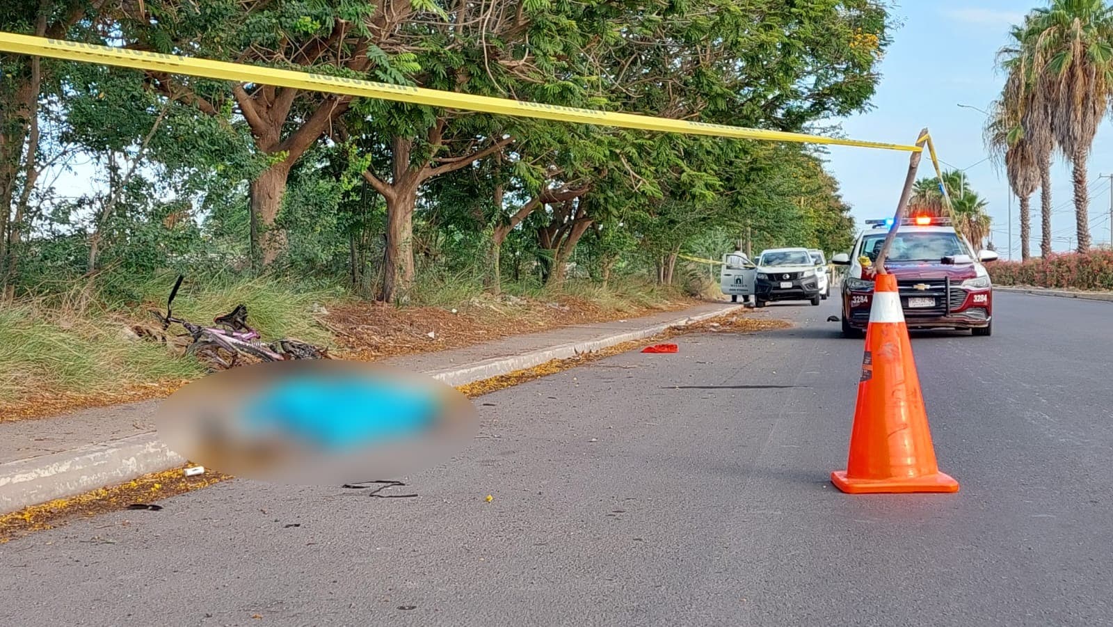 Zona delimitada donde se encuentra cuerpo de adulto mayor atropellado