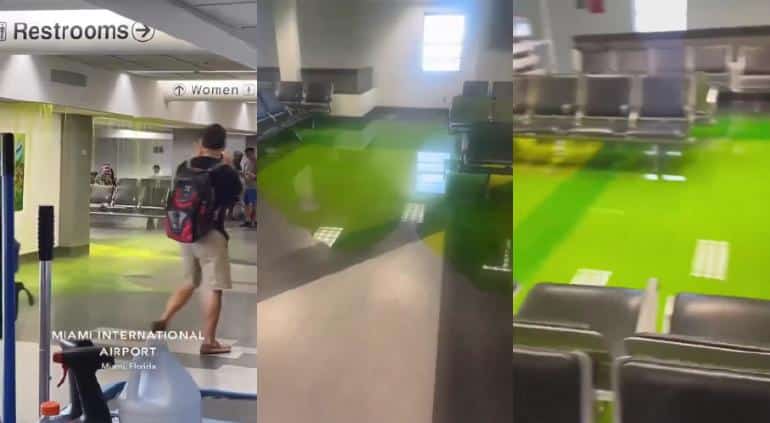 Líquido verde fosforescente en el aeropuerto de Miami