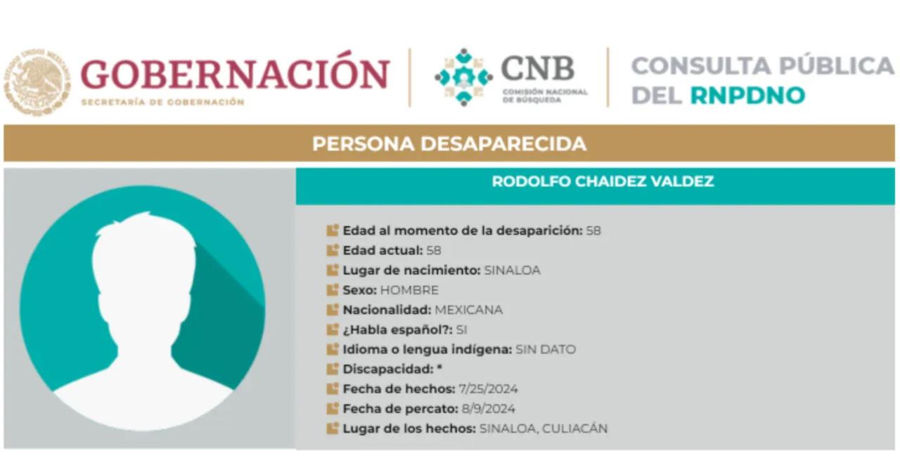 Comisión Nacional de Búsqueda registra desaparición de exagente Rodolfo Cháidez