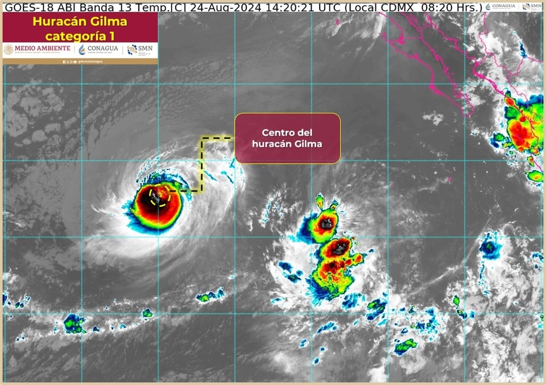 Gilma se degrada a huracán de categoría 1 y sigue alejándose de costas mexicanas. Foto SMN