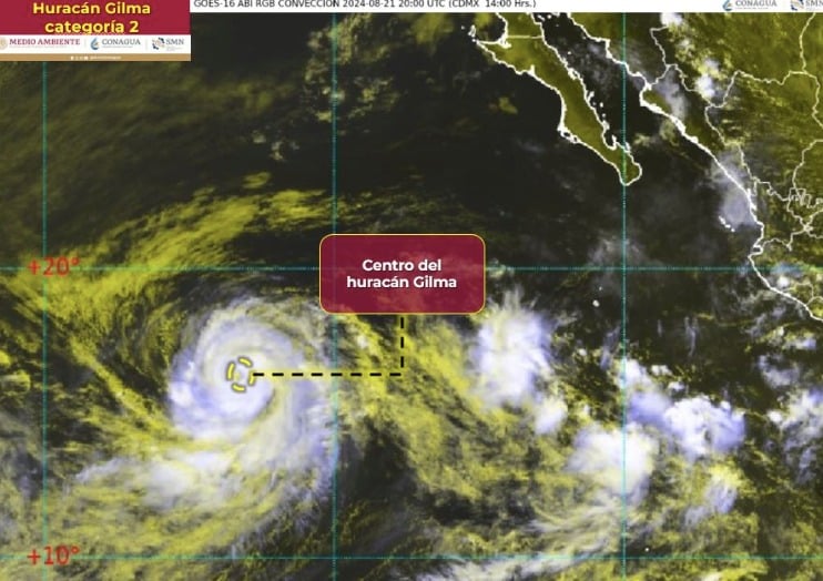 Mapa que muestra el huracán Gilma