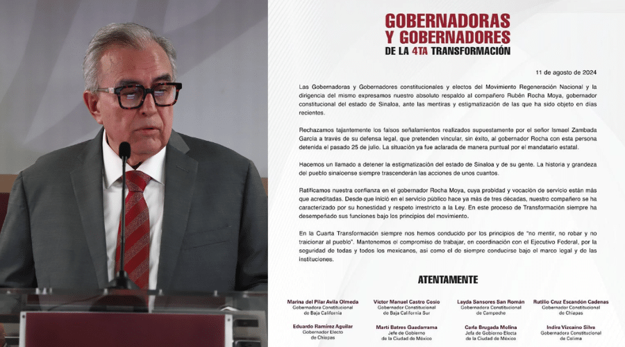 Gobernadores de Morena respaldan a Rubén Rocha Moya tras declaraciones de Ismael Zambada