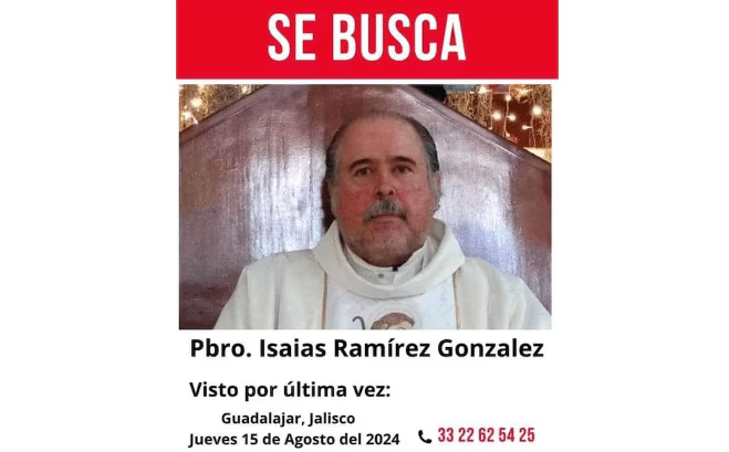Reportan desaparición del sacerdote Isaías Ramírez en Guadalajara,Jalisco