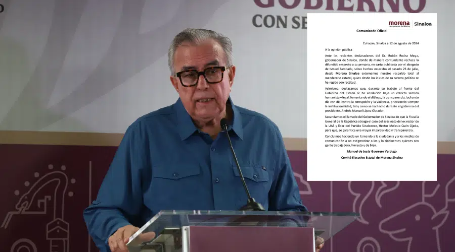 Morena Sinaloa apoya a Rubén Rocha Moya tras declaraciones de Ismael Zambada