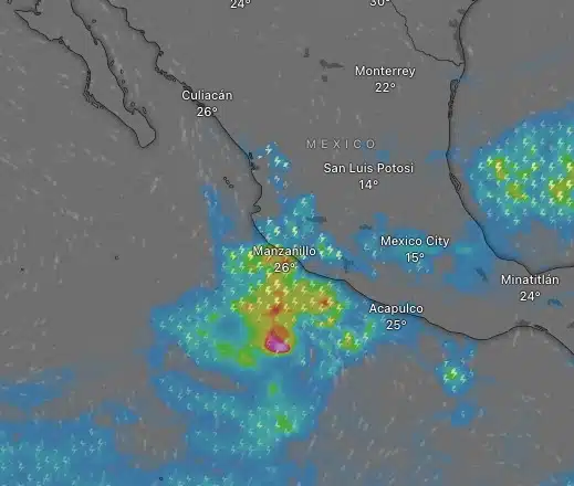 Proyección del sistema Windy de la posible depresión o tormenta tropical Gilma para el próximo domingo 11 de agosto.