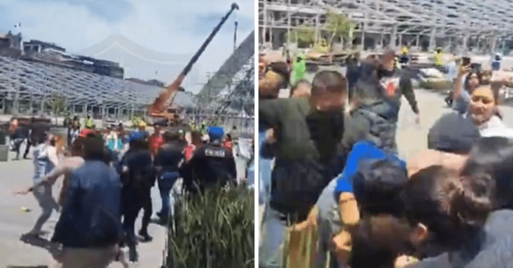 VIDEO: Manifestantes y transeúntes protagonizan tremenda riña en el Zócalo de CDMX