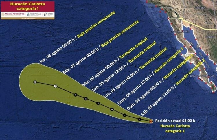 trayectoria del huracán Carlotta