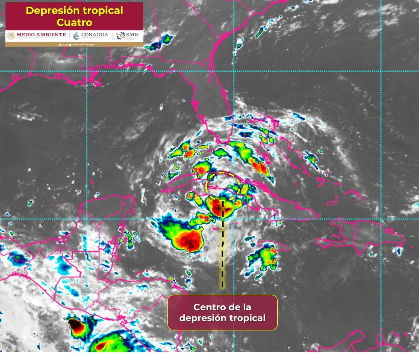 La depresión tropical Cuatro que se localiza al sur de Cuba.