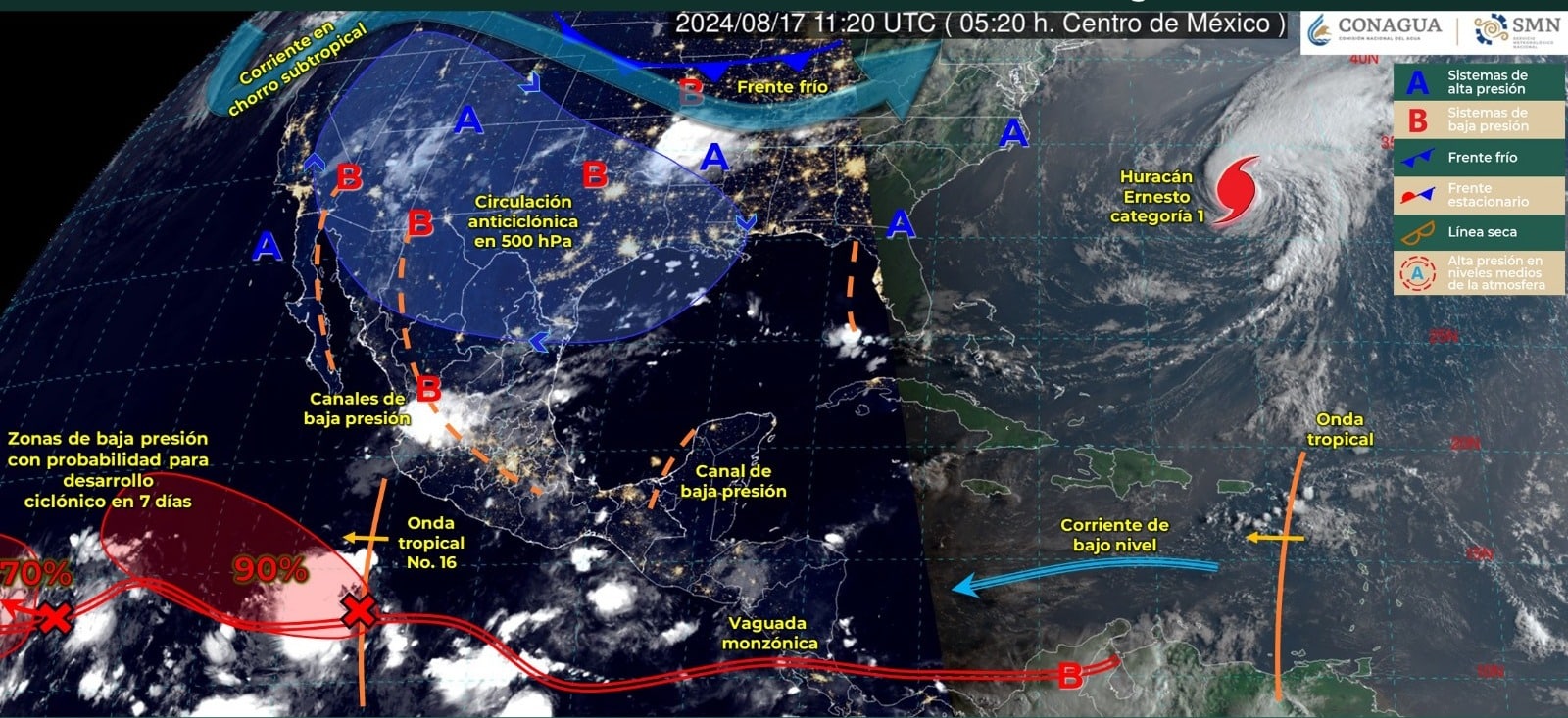 Sistemas meteorológicos activos en el Pacífico.