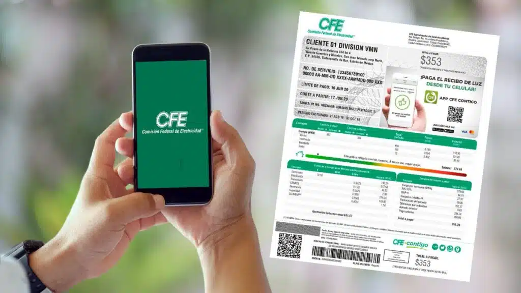 Recibo de CFE y aplicación en celular