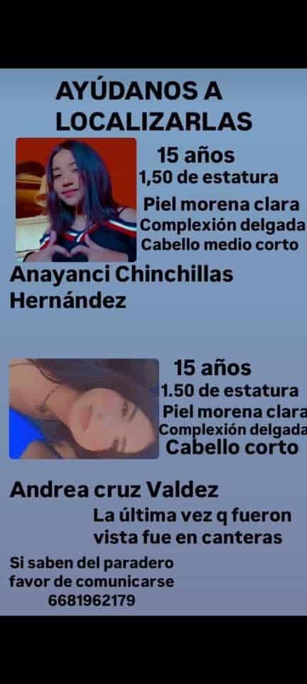 Adolescentes de Las Canteras, Los Mochis se encuentran en calidad de desaparecidas