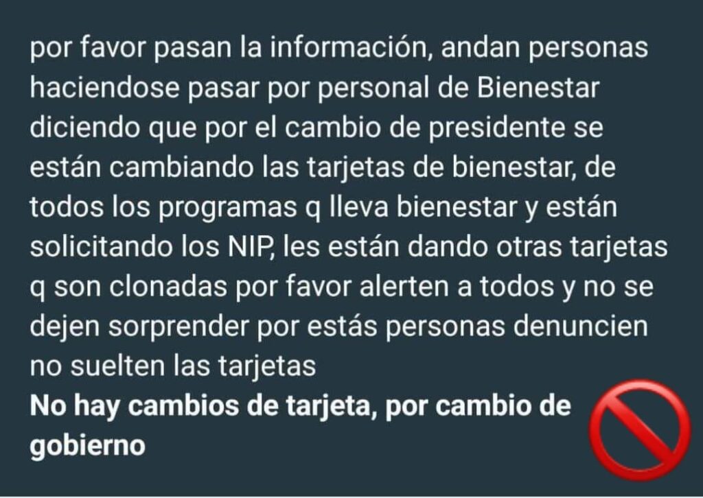 Alerta de estafas a beneficiarios del Bienestar ¡no te dejes sorprender!. Cortesía redes sociales.