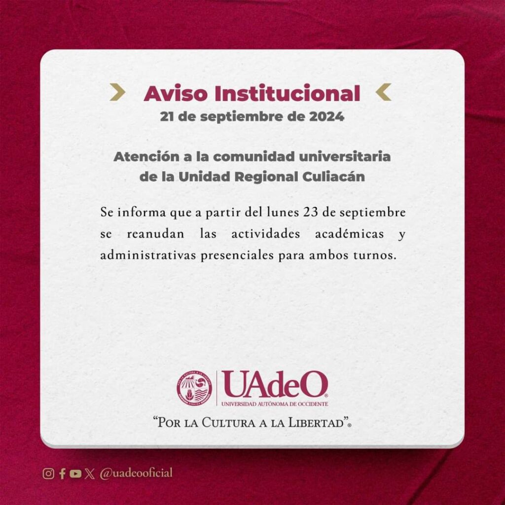 Aviso institucional de la Universidad Autónoma de Occidente