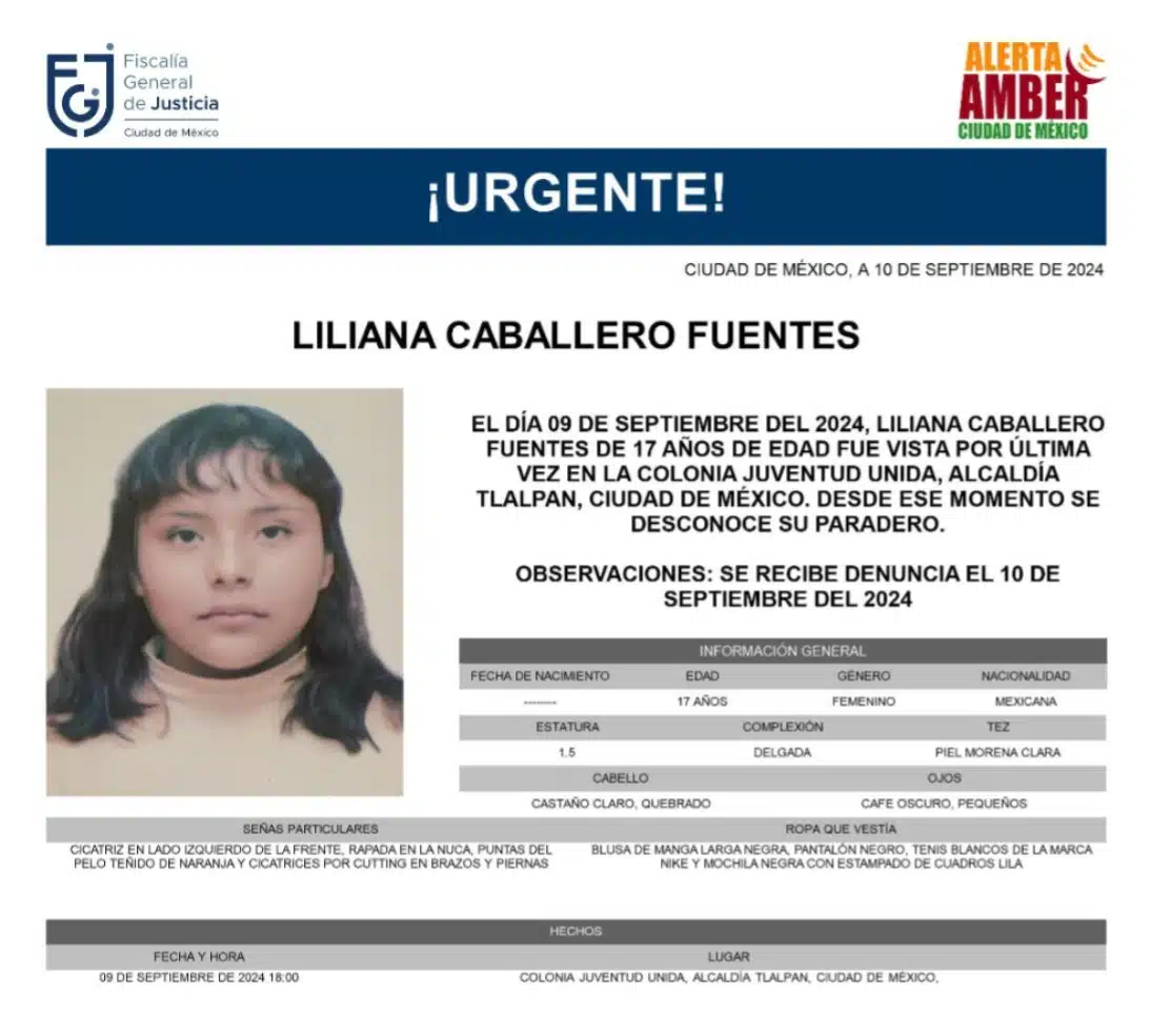 Buscan a Liliana Caballero Fuentes