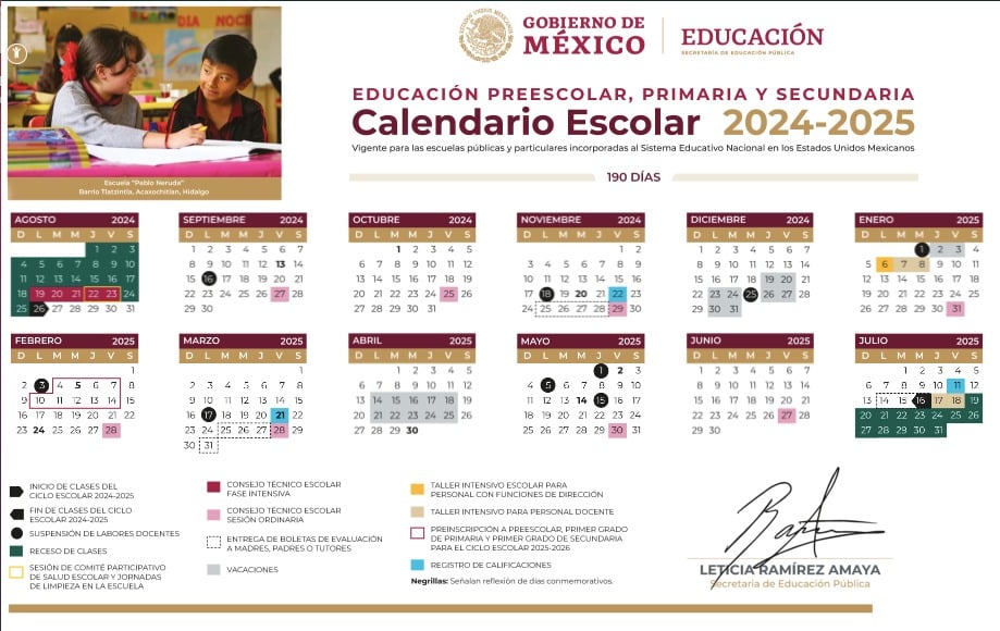 Calendario escolar 2024-2025 SEP.